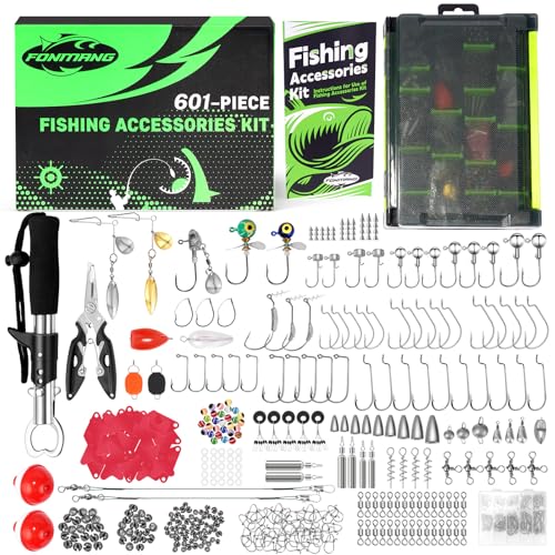 FONMANG 601-Piece Fishing tackle box with fishing gear，[2025 Christmas Limited Edition]Fishing Gifts for men，Tackle Box with Tackle included,Fishing Lures,Hooks, Weights, Jig Heads - color: G2-601pcs Fishing Kit