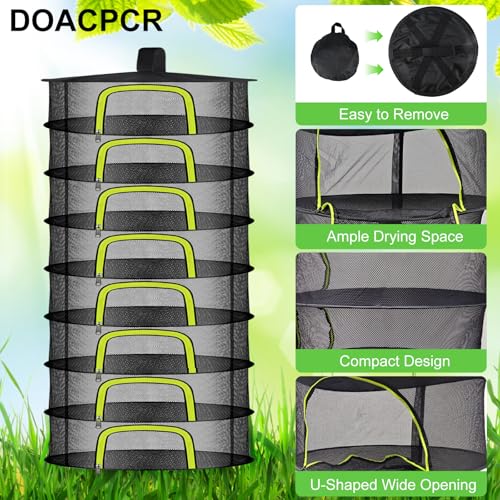 8 Layer Herb Drying Rack, Herb Drying Rack Hanging Mesh, Foldable Grass Drying Rack with U-Shaped Zipper, Garden Scissors, Hooks, for Drying Herbs Plants, Flowers, Fruits, Food - size: 8 Layers-23.62''