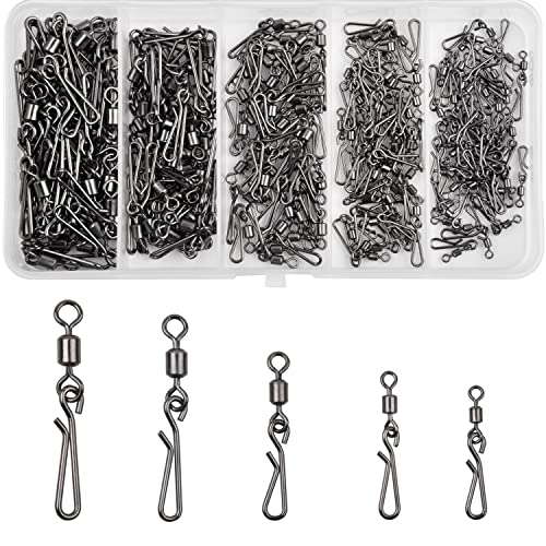 AGOOL Fishing Swivels Snaps Fishing Quick Clips, 60/200pcs Rolling Barrel Swivels with Quick Clips Snaps Swivels High Strength Speed Clips Connector Freshwater Saltwater Fishing Tackle - color: Mixed Kit-200pcs