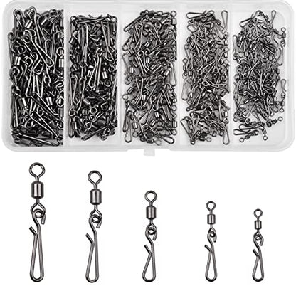 AGOOL Fishing Swivels Snaps Fishing Quick Clips, 60/200pcs Rolling Barrel Swivels with Quick Clips Snaps Swivels High Strength Speed Clips Connector Freshwater Saltwater Fishing Tackle - color: Mixed Kit-200pcs