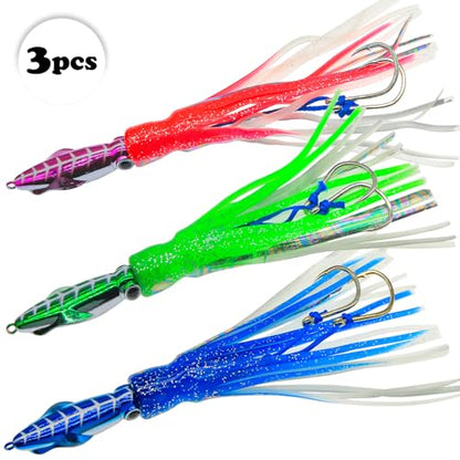 Squid Fishing Lures Set, Fishing Squid Lures Soft Luminous, Large Simulation Artificial Lures Baits Lifelike Plastic Fishing Soft Lure for Saltwater and Freshwater - color: B-Squid Jig 3pcs