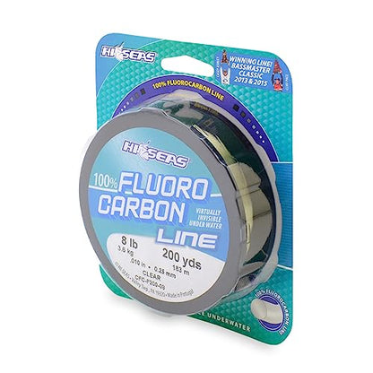Hi-Seas 100% Fluorocarbon Fishing Line Clear - Strong & Tough Fishing Leader Line, Sinks Faster Than Monofilament Fishing Line. Available in 6lb, 8lb, 10lb, 12lb, 15lb, 20lb, 25lb Test - style: 8 Pound Test, 200 Yard