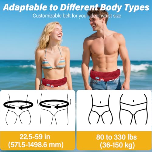 Automatic Inflatable Belt Pack Water Sports Jacket Waist Belt PFD for SUP Paddleboarding Fishing Boating Kayaking（fit 80-330 lbs） (Red) - color: Red