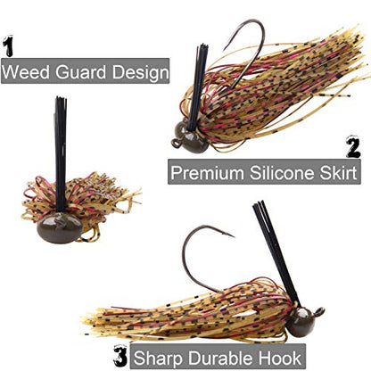 Bass Jigs Bass Fishing Lures Weedless Swim Jig Football Jig Finesse Jig Flipping Jig Fishing Jig Heads Fishing Lures for Bass Pike Walleye Muskie Crappie Sunfish Trout - size: 6pcs-1/4oz+3/8 oz, style: Football Jigs