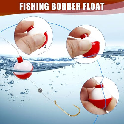 Fishing Bobbers Hard ABS Bobbers Snap-on Fishing Floats Push Button Round Buoy Float Bobbers for Crappie Panfish Walleyes Red and White 0.75"/1"/1.25"/1.5"/1.75"/2"/2.5" - size: 2.0inch - 20pcs