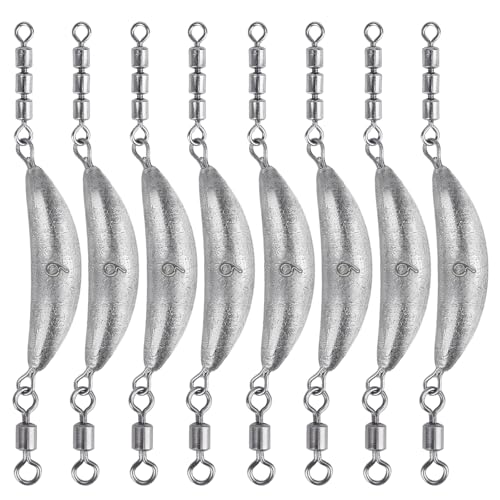 THKFISH Fishing Spin Sinker，Crescent Sinker with 3 Roller Swivels Fishing Sinker Drop Shot Weights Fishing Weights Kit Inline Trolling Sinkers,Torpedo Sinkers Saltwater Freshwater,1/2-6OZ, sliver - size: 6OZ