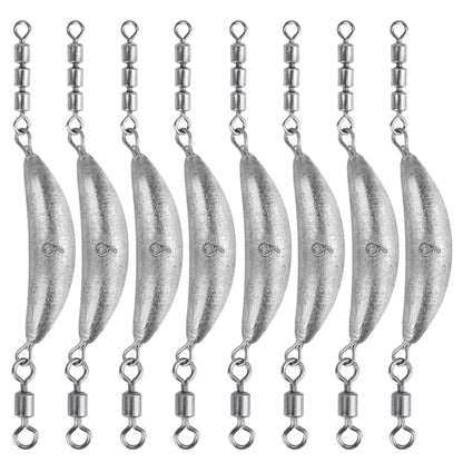 THKFISH Fishing Spin Sinker，Crescent Sinker with 3 Roller Swivels Fishing Sinker Drop Shot Weights Fishing Weights Kit Inline Trolling Sinkers,Torpedo Sinkers Saltwater Freshwater,1/2-6OZ, sliver - size: 6OZ
