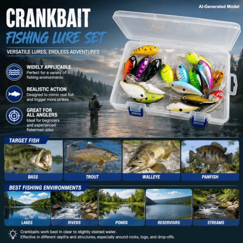 Crank Baits for Bass Fishing,17PCS Deep Diving CrankBaits with Storage Box | Realistic Crankbaits for Freshwater Fishing, Bass Lures for Trout Pike Walleye Lake River Fishing Gift
