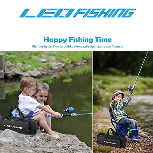 LEOFISHING Kids Fishing Pole Set with Full Starter Kits Portable Telescopic Fishing Rod and Spincast Reel with a Fishing Net and Bucket for Boys Girls and Youth - color: Orange