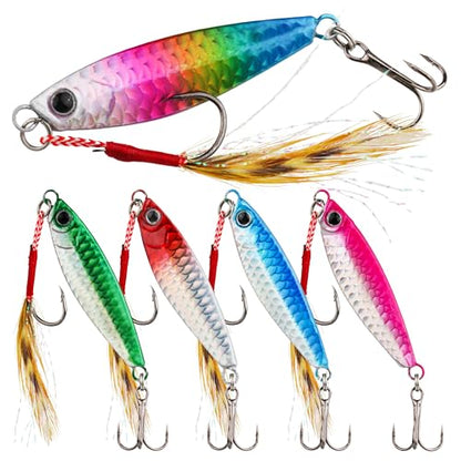 Jigging Spoon Fishing Lure Set, 5PCS Metal Casting Jigging Spoons – High-Shine Reflective Lures with Ultra-Sharp Hooks for Freshwater & Saltwater Bass, Trout & Walleye - size: 3/4oz
