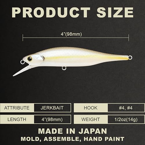 LUCKY CRAFT Lightning Pointer 98XR, Freshwater Bass Fishing Lures and Walleye Fishing Lures, 4" Slow Sinking Jerkbait, 6-7ft Depth, Largemouth Smallmouth, Tournament Fishing Gear - color: 250 Chartreuse Shad