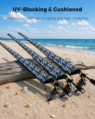 Pawfly Neoprene Fishing Rod Sleeve with Straps, Resistant Fishing Rod Socks | Lightproof Fishing Pole Sleeves, Fishing Rods Sleeve, for Transport, Storage, Protect Casting, Trolling & Spinning Rods - size: 65" - 1 Pack (w/ 1 Strap)