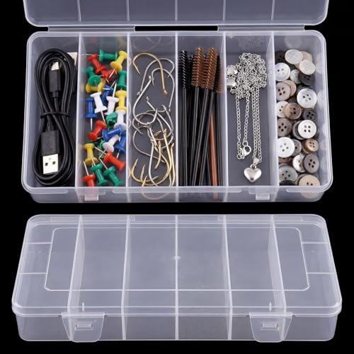 QFGasre 6 Grids Clear Plastic Fishing Tackle Box Tackle Box Organizer with Dividers Craft Storage Containers for Fishing Gear Crafts Beads Earrings Jewelry Screws Nails Pins Small Parts Storage Organi