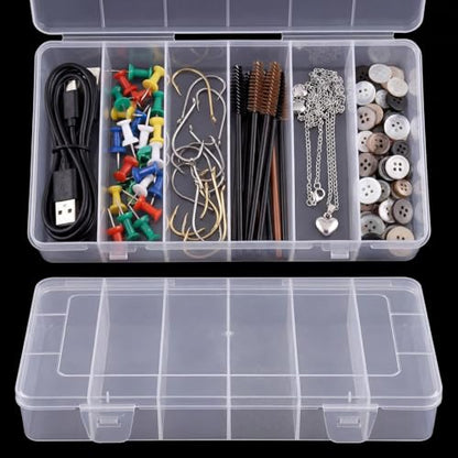 QFGasre 6 Grids Clear Plastic Fishing Tackle Box Tackle Box Organizer with Dividers Craft Storage Containers for Fishing Gear Crafts Beads Earrings Jewelry Screws Nails Pins Small Parts Storage Organi