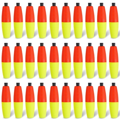 SILANON Peg Floats Fishing Bobbers,Foam Cigar Fishing Floats Bobbers Catfish Floats Slip Fishing Cork Bobbers with Pipe Plug for Catfish Santee Rig Freshwater Saltwater Fishing - size: 2.5 inch, style: Red-Yellow-30pcs