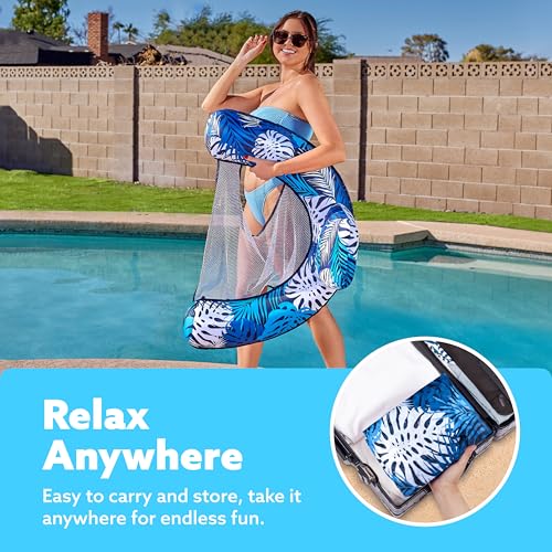 SLOOSH Inflatable Pool Floats Adult,Lounge Chair Adult with Plant Pattern,Floating Water Hammock,Blow up Pool Noodles Rafts for Relaxing Swimming Party Summer Water Beach Lake Fun - color: Blue
