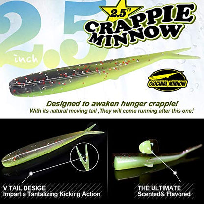 Crappie-Baits- Plastics-Jig-Heads-Kit-Shad-Minnow-Fishing-Lures-for Crappie-Panfish-Bluegill-40 &135 Piece Kit - color: CRAPPIE MINNOW 40 pc. KIT COMBO 1