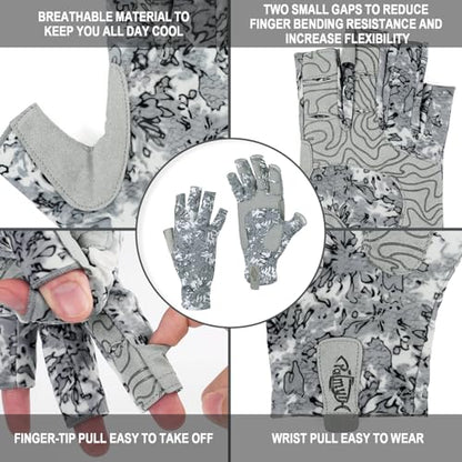 Palmyth UV Protection Fishing Fingerless Gloves UPF50+ Sun Gloves Men Women for Kayaking, Hiking, Paddling, Driving, Canoeing, Rowing - color: Ashen, size: X-Large