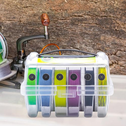 POPETPOP Fishing Line Holder Organizer Box Portable Plastic Spool Case with Handle for Nylon Carbon Pe Lines 6.49X4.92X3.93 Inches Lightweight Fishing Tool Storage
