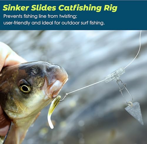 Sinker Slides Stainless Steel Fish Line Clips with Dou Lock Snaps, Suitable for Varieties of Fishing Gears, Fish Lures Sinkers Floats Split Shot Swivel Hook Fishing Tackle Catfish Rig