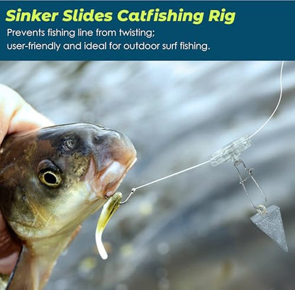 Sinker Slides Stainless Steel Fish Line Clips with Dou Lock Snaps, Suitable for Varieties of Fishing Gears, Fish Lures Sinkers Floats Split Shot Swivel Hook Fishing Tackle Catfish Rig