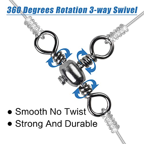 AGOOL 3 Way Swivels Fishing Tackle, 50/100pcs Crossline Barrel Swivel 3 Way Rigs T-Shape Three Way Swivels Fishing Tackle Connector for Catfish Rig Surf Fishing Rig - size: 2#_82lb