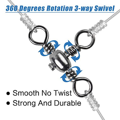 AGOOL 3 Way Swivels Fishing Tackle, 50/100pcs Crossline Barrel Swivel 3 Way Rigs T-Shape Three Way Swivels Fishing Tackle Connector for Catfish Rig Surf Fishing Rig - size: 2#_82lb