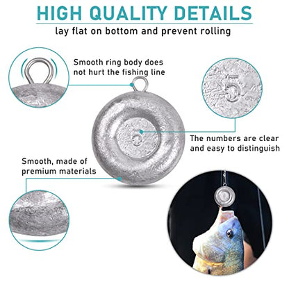 Disc Sinkers Fishing Weights, Flat Coin Sinkers Saltwater Surf Fishing Weights for Catfishing Drifting Trolling Bottom Saltwater Fishing Tackle 1oz 2oz 3oz 4oz 5oz 6oz 8oz - style: 5 Ounce, 5 Pack