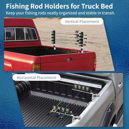 Fishing Rod Holder for Truck Bed, Aluminum Clamp-On Fishing Rod Rack, Holding 4 Rods, Support Horizontal or Vertical Install, Fishing Pole Roof Rack for Pickup