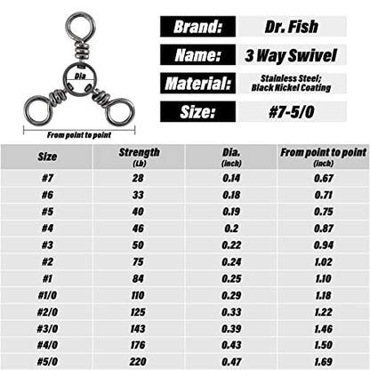 Dr.Fish 50 Pack 3 Way Swivel Fishing Tackle 30-220Lb Catfish Swivels Three Way Rigs Freshwater Saltwater Catfish Tackle - size: #4,#5,#6,150 Pack
