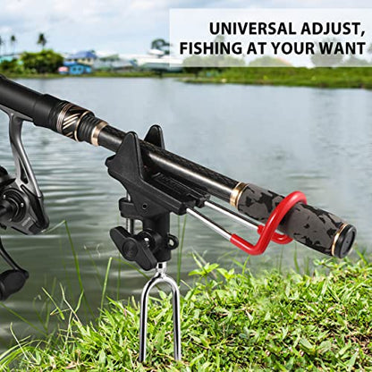 PLUSINNO Fishing Rod Holders - Upgraded 360 Degree Adjustable Fishing Pole Stand Equipment for Bank, Beach, Gift for Men - style: 4 Pack Fishing Rods Holder(red and Black)