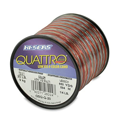 HI-SEAS Quattro Monofilament Fishing Line - Low-vis 4 Color Camo, Strong & Durable Performance Saltwater Main Line - style: 20 Lb Test, 0.45 Mm Dia, 650 Yd