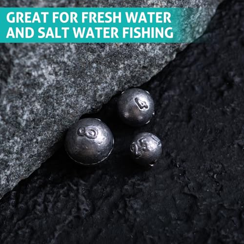 Goture Fishing Weight Round Ball Sinkers with Storage Box, 3 Size Drop Shot Weights Kit, Egg Lead Sinkers for Bass Freshwater Saltwater, Accurate Casting and Versatile Angling