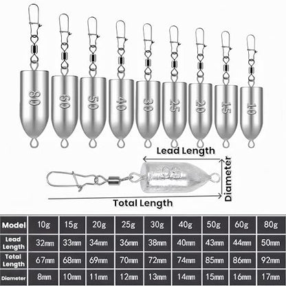 6PCS Bullet Drop Weights Sinkers Fishing Weights Lead Weights Sinkers Drop Shot Weights Catfishing Sinkers for Saltwater Freshwater Fishing - 2.82oz(80g) - size: 0.53oz(15g)