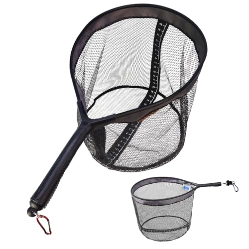 Aventik Magnetic Landing Net with Measuring Ruler Rubber-14inch Deep Design Coated Non-Tangle Mesh Lightweight Aviation Aluminum Frame Portable Trout & Bass Fishing Net for Kayak Fly Boat & Wading