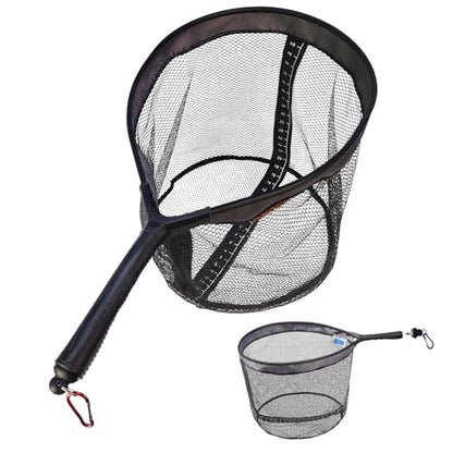 Aventik Magnetic Landing Net with Measuring Ruler Rubber-14inch Deep Design Coated Non-Tangle Mesh Lightweight Aviation Aluminum Frame Portable Trout & Bass Fishing Net for Kayak Fly Boat & Wading