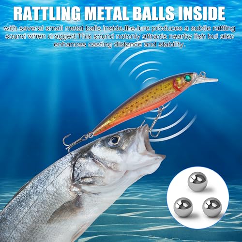 Fishing Lures Kit,10pcs Hard Minnow Baits Crankbaits Deep Diving Jerkbait Swimbait Set with Treble Hooks for Bass Walleye Trout Pike Saltwater Freshwater Surf Fishing Lures