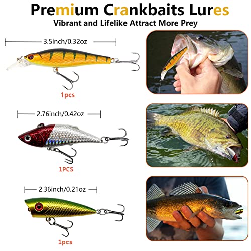 Fishing Lures Kit Set, Baits Tackle Including Crankbaits, Topwater Lures, Spinnerbaits, Worms, Jigs, Hooks, Tackle Box and More Fishing Gear Lures for Bass Trout - color: 87Pcs Fishing Lures Kit
