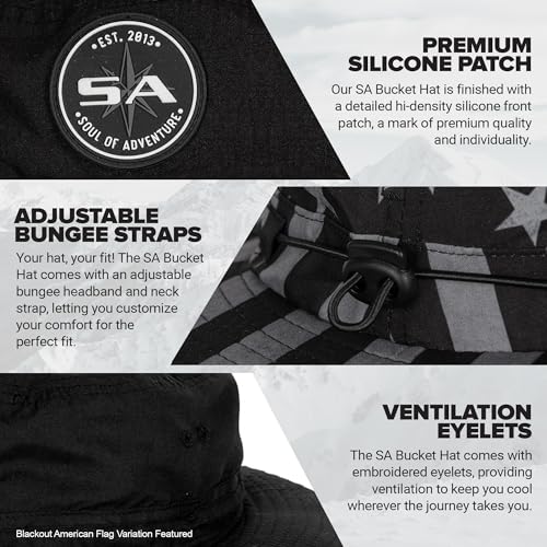 Soul of Adventure Bucket Hat | UV 50+ for Adults | Sun Protection with Adjustable Fit, Moisture-Wicking Fabric - color: American Flag Navy