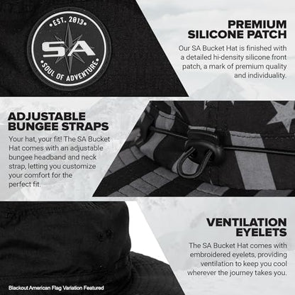 Soul of Adventure Bucket Hat | UV 50+ for Adults | Sun Protection with Adjustable Fit, Moisture-Wicking Fabric - color: American Flag Navy