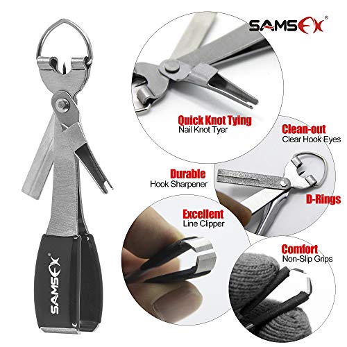 SAMSFX Fishing Zinger Retractors Retractable Tape Measure with Fly Fishing Knot Tying Tool Combo - color: Tape Measure Retractors & Silver Nail Knot Tying Tool, Black Grip