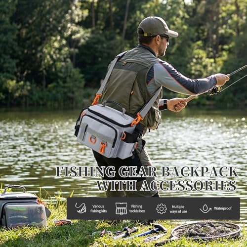 Fishing Tackle Bags with Tackle Box,Waterproof,Padded Shoulder Strap,Gear Storage,Fish Bag with 136 Pcs Fishing Lures Kit,Fish Hook Remover Tool,Fish Lip Gripper,Fishing Plier,Gifts for Men (Gray) - color: Gray