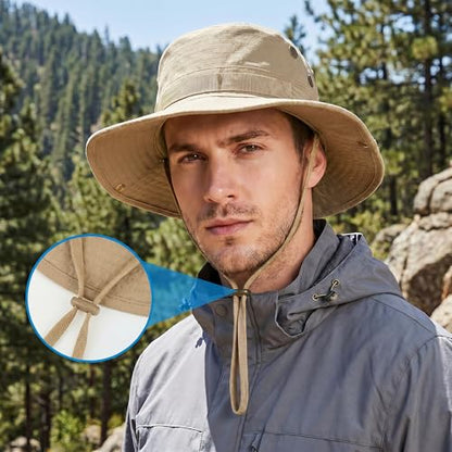 Pistha Sun Hats for Men with Balaclava Face Mask, UV Protection Bucket Hats for Mens Outdoor Fishing Safari Hiking - color: Khaki