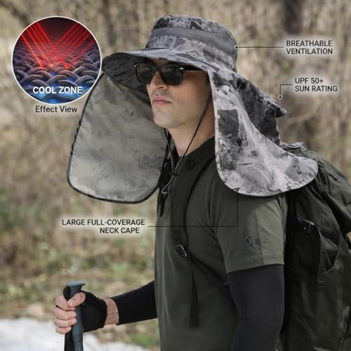 HUAMULAN Men Summer Sun Hat Women Safari Wide Brim Fishing Hats UV Protection Neck Flap Bucket Gardening Hiking Hunting Cap - color: Hyp016-shenhui-smo