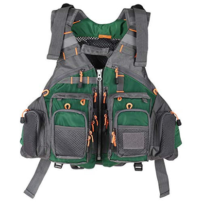 Lixada Fly Fishing Vest Fishing Jacket Breathable Polyester Mesh Design Fishing Vest - color: Dark Green