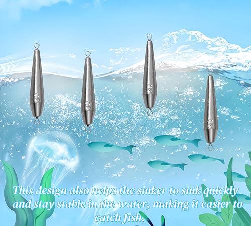 10PCS Fishing Weights, Inline Trolling Bullet Sinkers Double Ring Torpedo Fishing Weights Lead Drop Shot Fishing Weight Sinkers - 20g-50g - size: 1 oz - 10 Pack