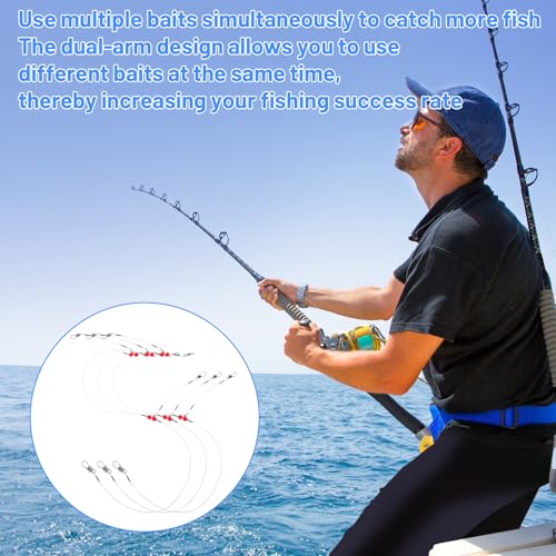 12 Pcs Double Drop Saltwater Fishing Rig - Pre-Tied 2 Hook Bottom Fishing Rigs with Swivels and Snaps - 90lb Mono Leader Line for Snapper, Bass, Mackerel, Catfish, Surf Pier Boat