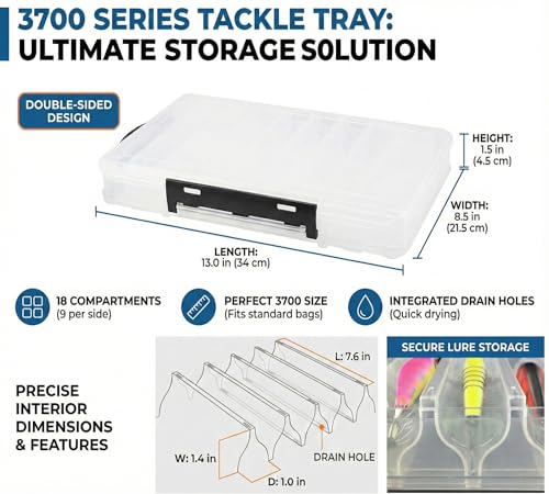 Fishing Lure Box Double-Sided: 3 Packs Large Saltwater Lure Storage Fishing Tackle Box for Crankbait Jerkbait Squid Jig Case Organizer - 18 Grids (Clear) - color: Clear