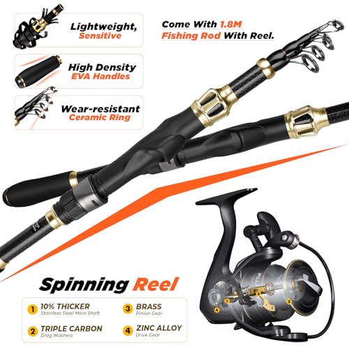 PLUSINNO Fishing Backpack with Fishing Rod and Reel Combos Tackle Boxes, Waterproof Tackle Backpack for Gear with Rod Holder, Fish Gifts for Men with Tool Kit - color: Khaki Fishing Backpack With Fishing Rod
