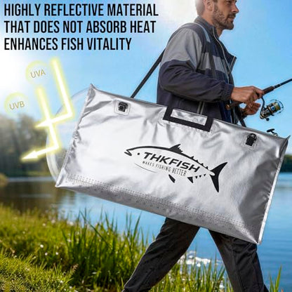 THKFISH Fish Tournament Weigh in Bag for Bass Fishing with Leakproof Zipper | Heavy Duty Live Fish Bags for Caught Fish with Waterproof Zipper and Mesh Liner,Puncture Resistant - color: Silver-32×19.7in